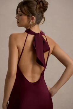 Amelita | Port Satin Cowl-Neck Fishtail Maxi Dress