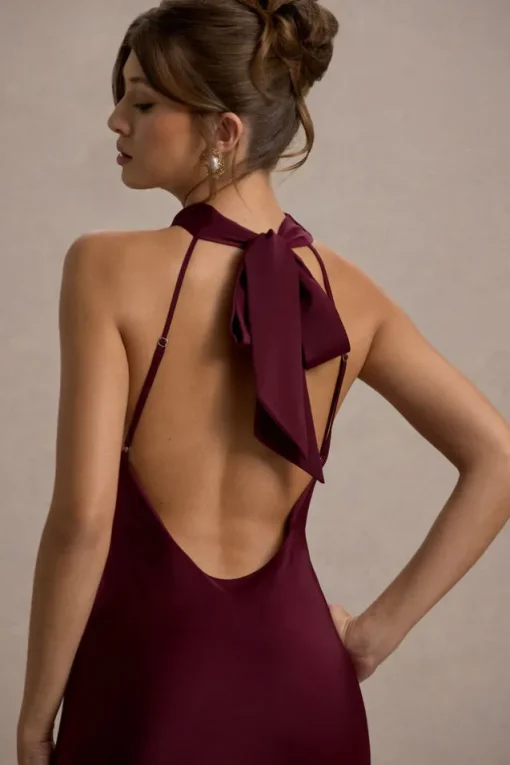 Amelita | Port Satin Cowl-Neck Fishtail Maxi Dress