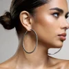 Amika | Silver Diamante Thin Hoop Earrings