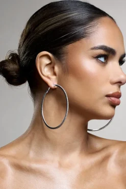 Amika | Silver Diamante Thin Hoop Earrings