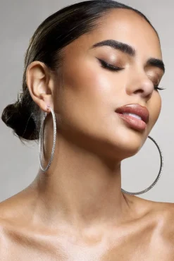 Amika | Silver Diamante Thin Hoop Earrings