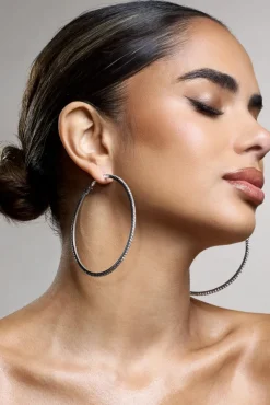 Amika | Silver Diamante Thin Hoop Earrings