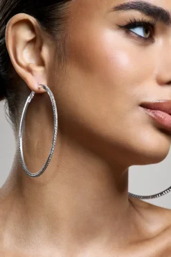 Amika | Silver Diamante Thin Hoop Earrings