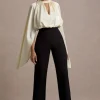 Amity | Black u0026 Cream Wide-Leg Jumpsuit With Satin Cape Sleeves