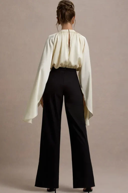 Amity | Black u0026 Cream Wide-Leg Jumpsuit With Satin Cape Sleeves