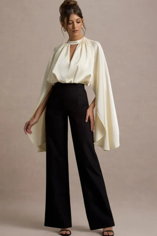 Amity | Black u0026 Cream Wide-Leg Jumpsuit With Satin Cape Sleeves