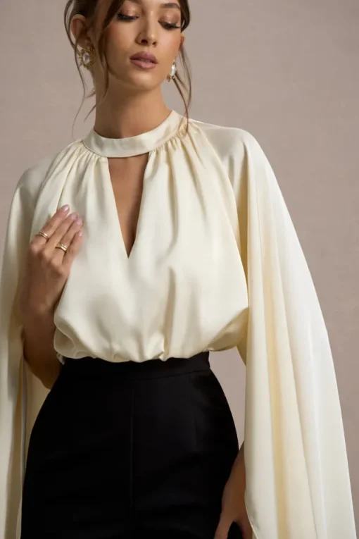 Amity | Black u0026 Cream Wide-Leg Jumpsuit With Satin Cape Sleeves