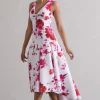 Amoret | Pink Floral Print Plunge-Neck Maxi Dress With Volume Hem