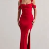 Amoura | Red Square-Neck Draped Wrap Maxi Dress
