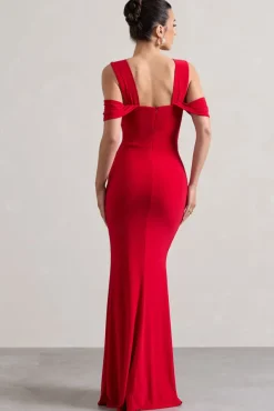 Amoura | Red Square-Neck Draped Wrap Maxi Dress