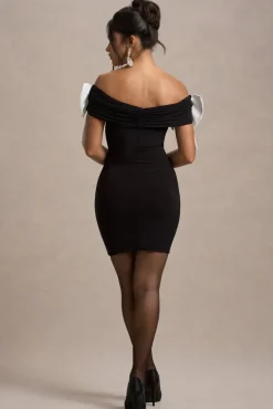 Analeigh | Black Bardot Mini Dress With Bows