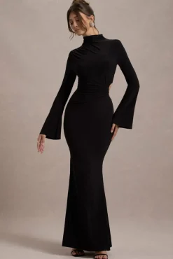 Anderson | Black High-Neck Cut-Out Maxi Dress