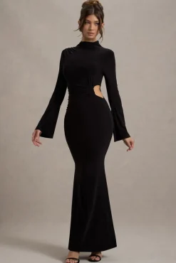 Anderson | Black High-Neck Cut-Out Maxi Dress