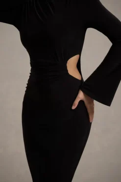 Anderson | Black High-Neck Cut-Out Maxi Dress