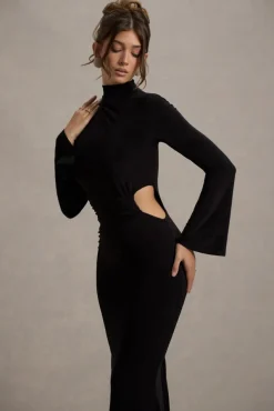 Anderson | Black High-Neck Cut-Out Maxi Dress