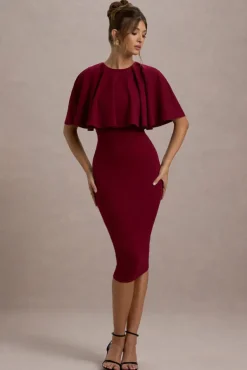 Andorra | Berry Bodycon Cape Midi Dress