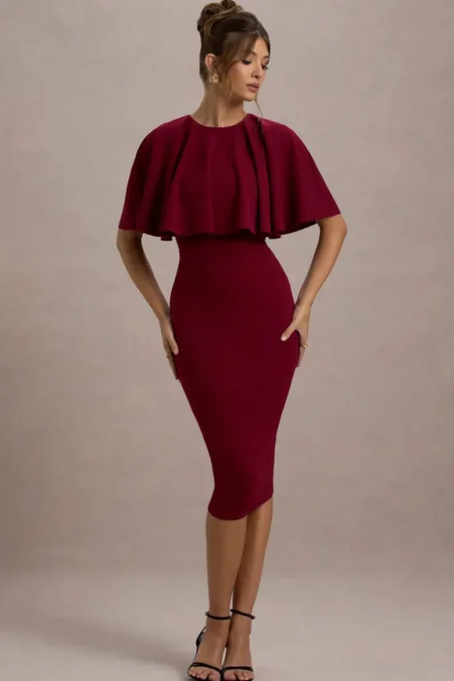 Andorra | Berry Bodycon Cape Midi Dress