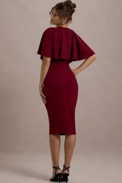 Andorra | Berry Bodycon Cape Midi Dress