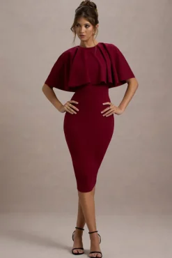 Andorra | Berry Bodycon Cape Midi Dress