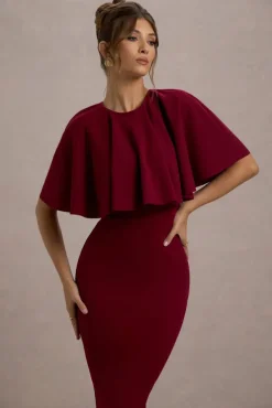 Andorra | Berry Bodycon Cape Midi Dress