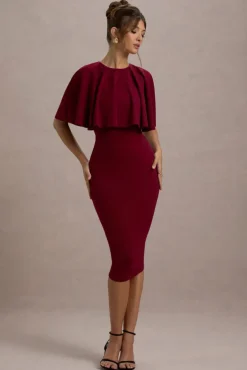 Andorra | Berry Bodycon Cape Midi Dress
