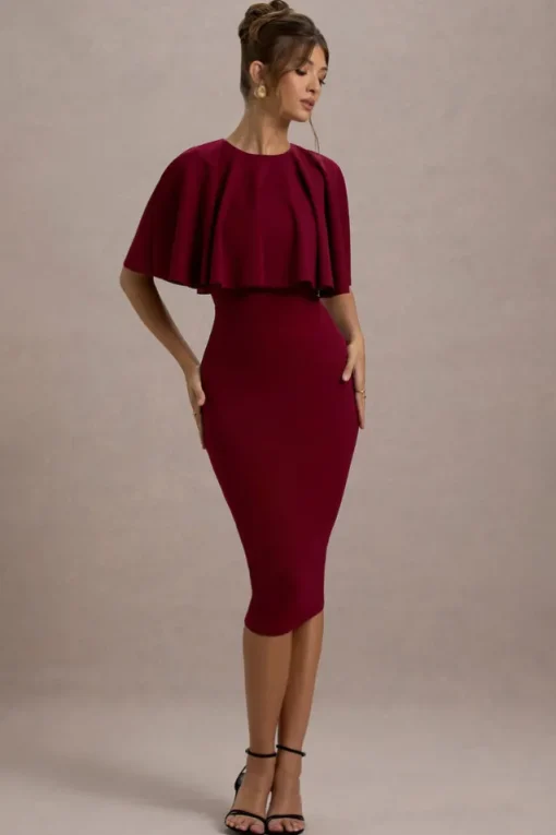 Andorra | Berry Bodycon Cape Midi Dress