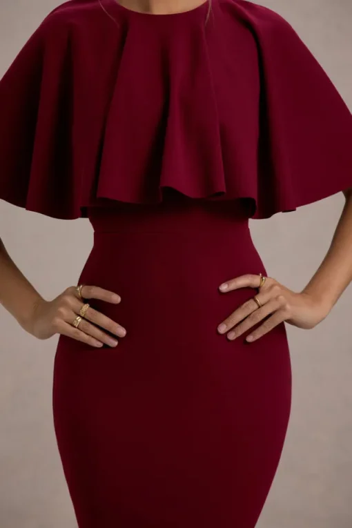 Andorra | Berry Bodycon Cape Midi Dress
