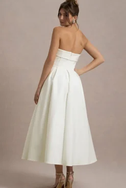 Annalise | Ecru Bandeau Skater Midi Dress