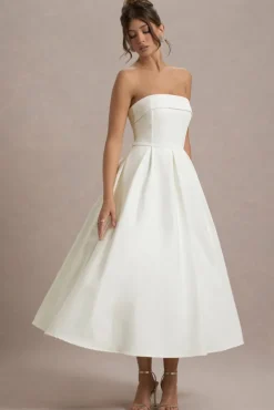 Annalise | Ecru Bandeau Skater Midi Dress