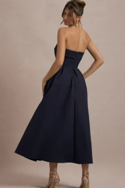 Annalise | Navy Bandeau Skater Midi Dress