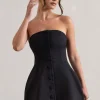 Anniston | Black Bandeau Tailored Buttoned Mini Dress