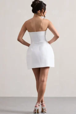 Anniston | White Bandeau Tailored Buttoned Mini Dress