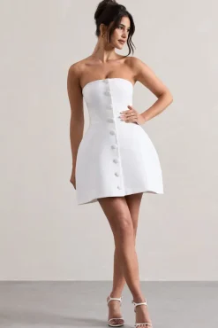 Anniston | White Bandeau Tailored Buttoned Mini Dress