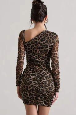 Aphrodite | Leopard Print Asymmetric Ruched Side Mini Dress