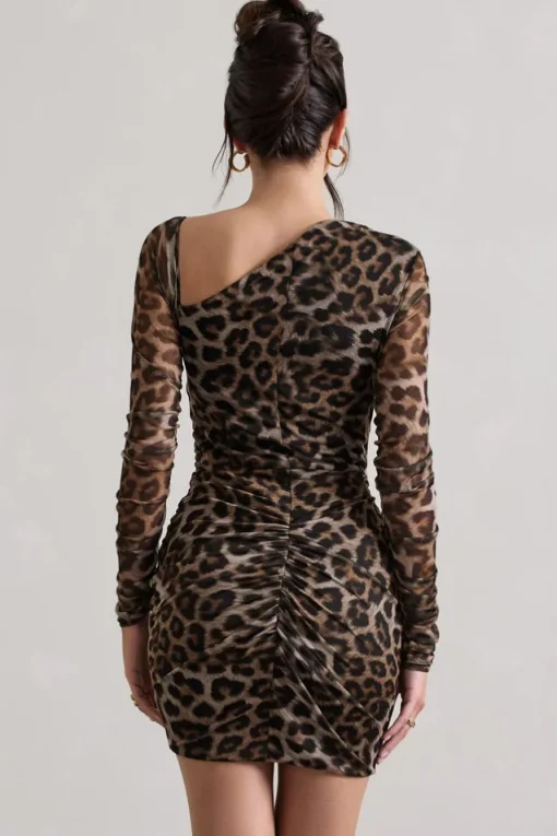 Aphrodite | Leopard Print Asymmetric Ruched Side Mini Dress