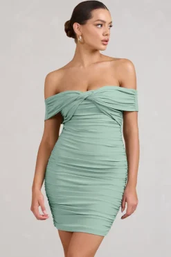 Appreciate | Sage Off The Shoulder Ruched Mini Dress