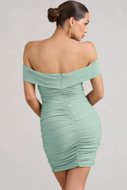 Appreciate | Sage Off The Shoulder Ruched Mini Dress