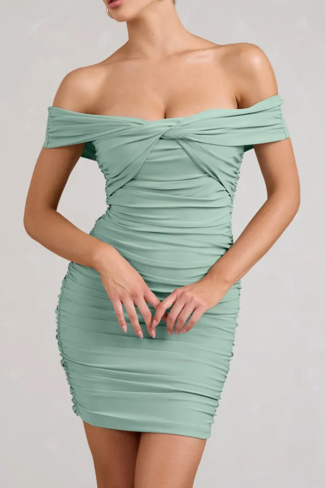 Appreciate | Sage Off The Shoulder Ruched Mini Dress