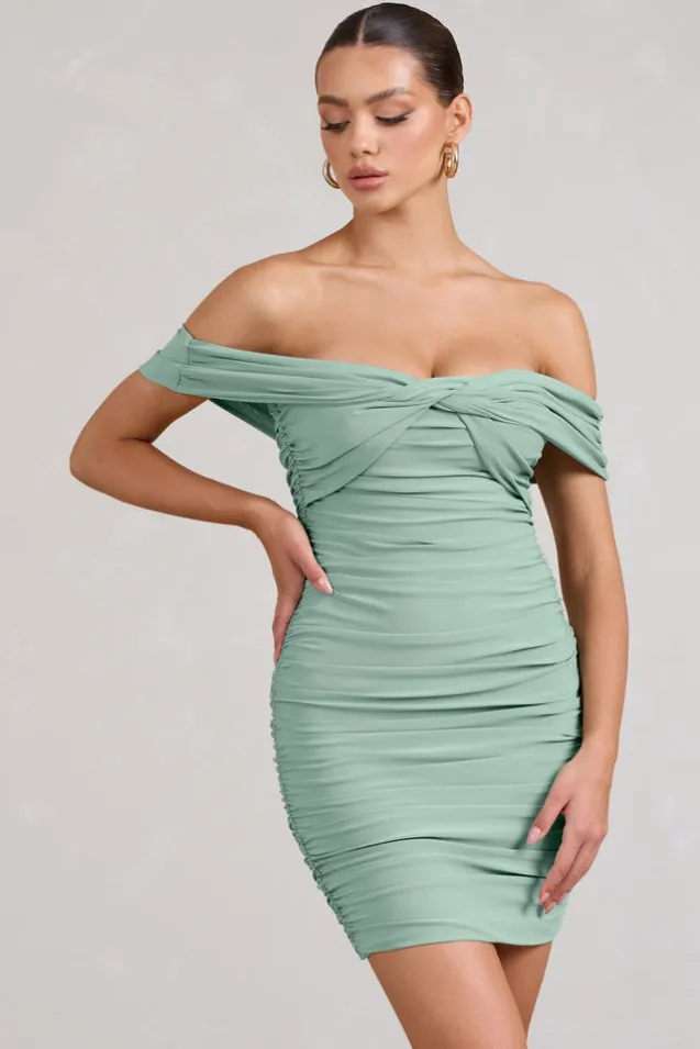 Appreciate | Sage Off The Shoulder Ruched Mini Dress