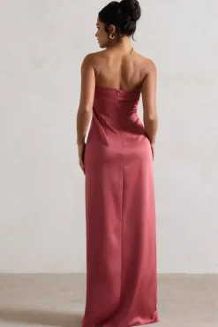 April | Rose Pink Satin Sweetheart Maxi Dress