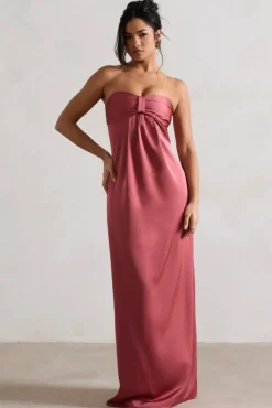 April | Rose Pink Satin Sweetheart Maxi Dress