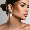 Aqua | Gold u0026 Green Drop Earrings With Iridescent Shells