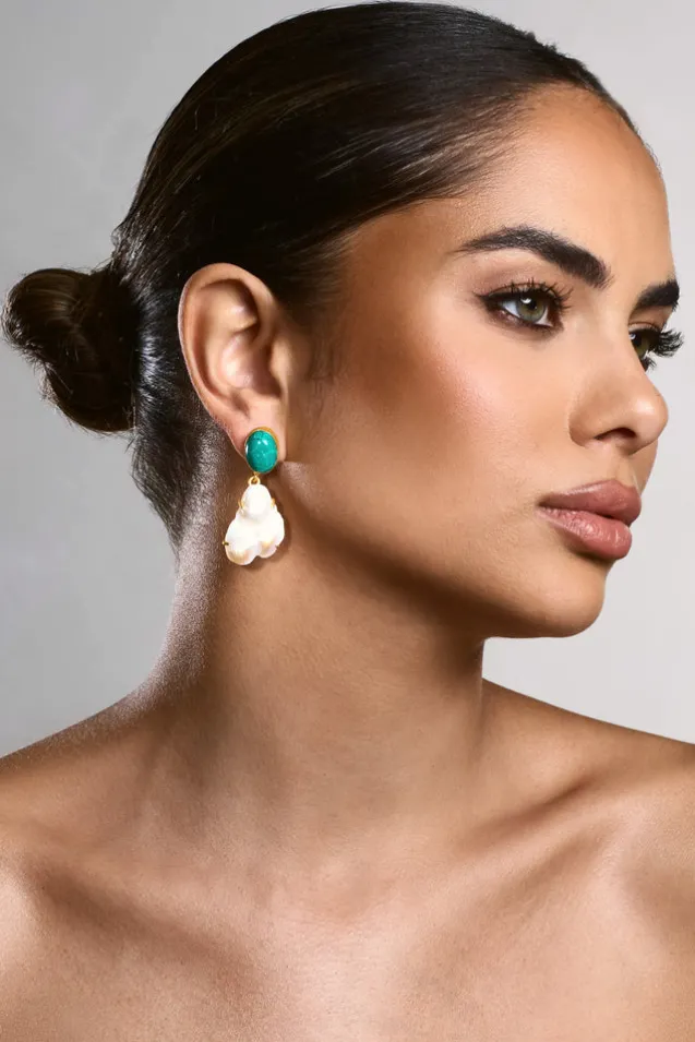 Aqua | Gold u0026 Green Drop Earrings With Iridescent Shells
