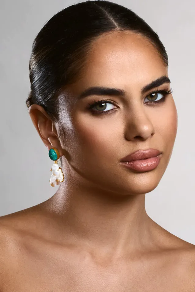 Aqua | Gold u0026 Green Drop Earrings With Iridescent Shells