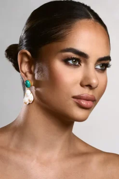 Aqua | Gold u0026 Green Drop Earrings With Iridescent Shells