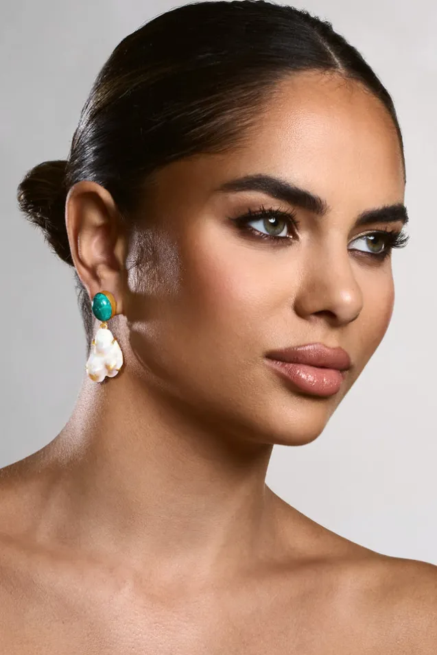 Aqua | Gold u0026 Green Drop Earrings With Iridescent Shells