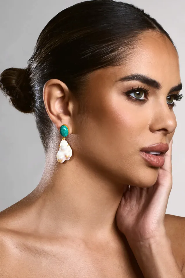 Aqua | Gold u0026 Green Drop Earrings With Iridescent Shells