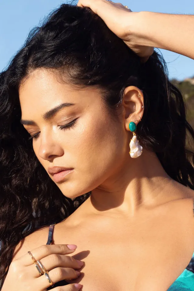 Aqua | Gold u0026 Green Drop Earrings With Iridescent Shells