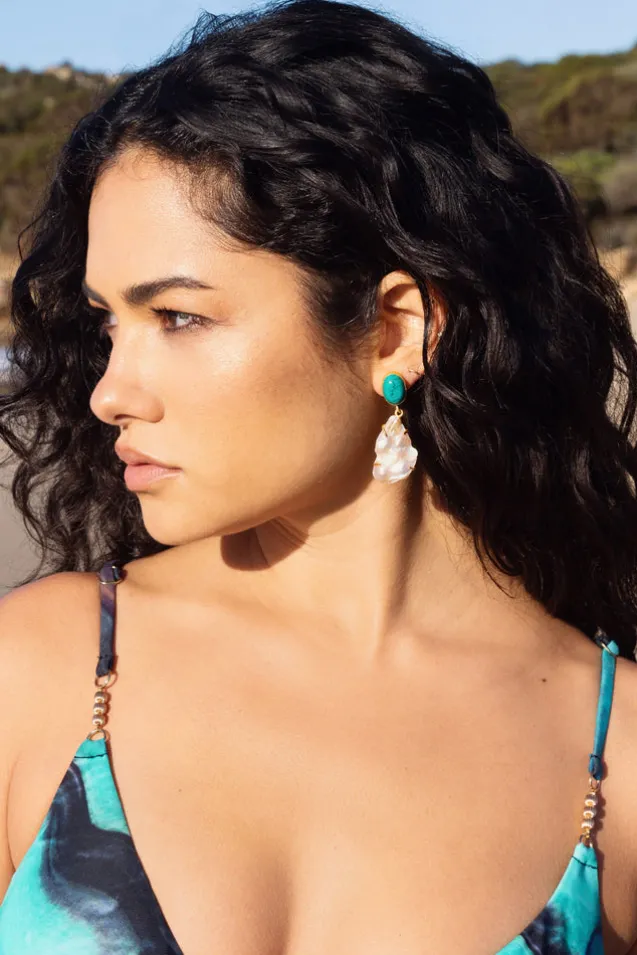 Aqua | Gold u0026 Green Drop Earrings With Iridescent Shells