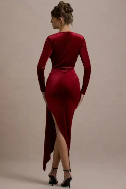 Arcadia | Berry Velvet Plunge-Neck Wrap Maxi Dress